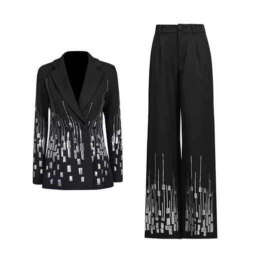 Double-Breasted Blazer & Wide-Leg Pants Set