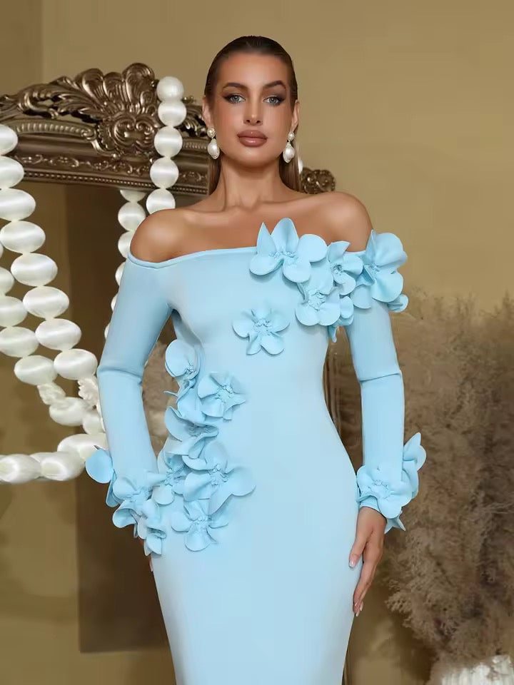 Patchwork Appliques Slim Long Chic Dress