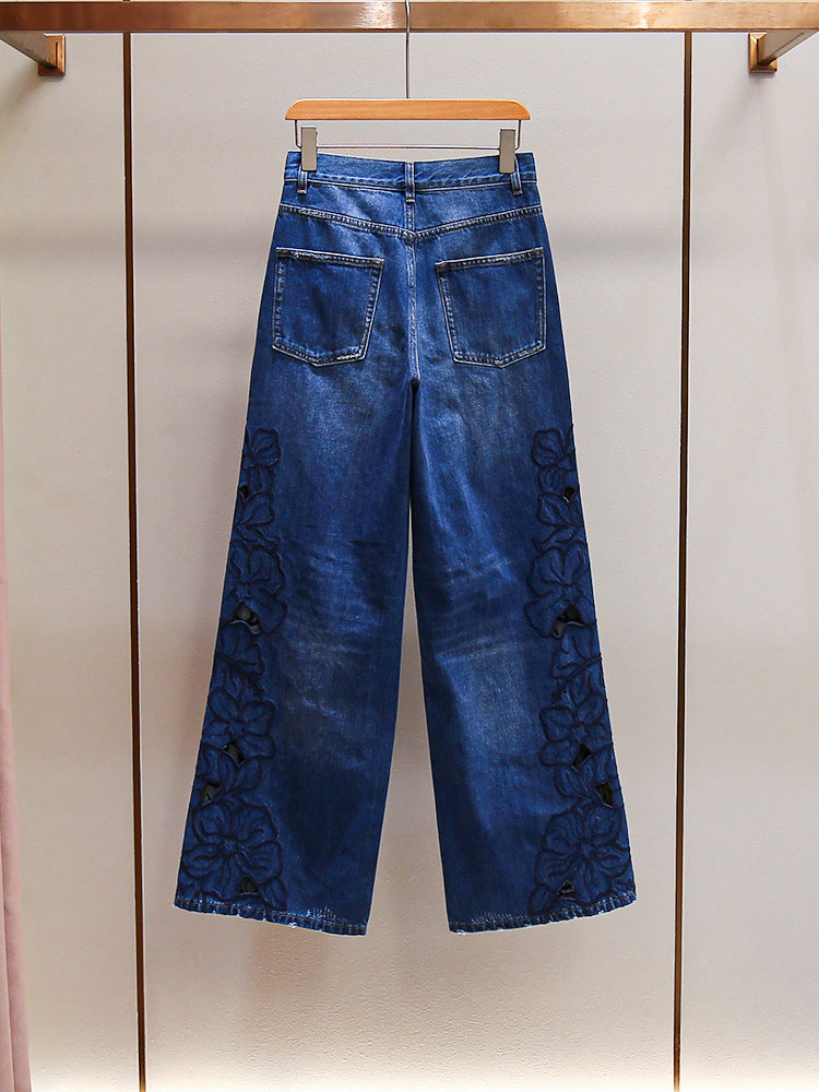 Floral Embroidered Hollow Out Jeans