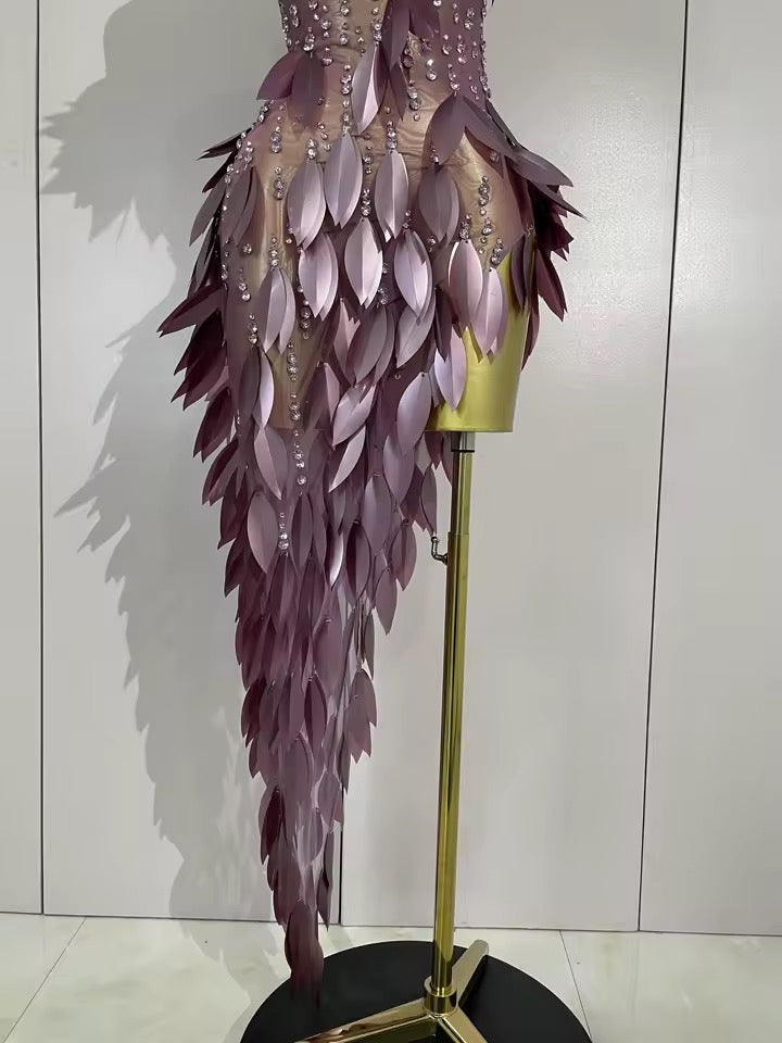 Sequins Diamonds Mesh Asymmetric Dress