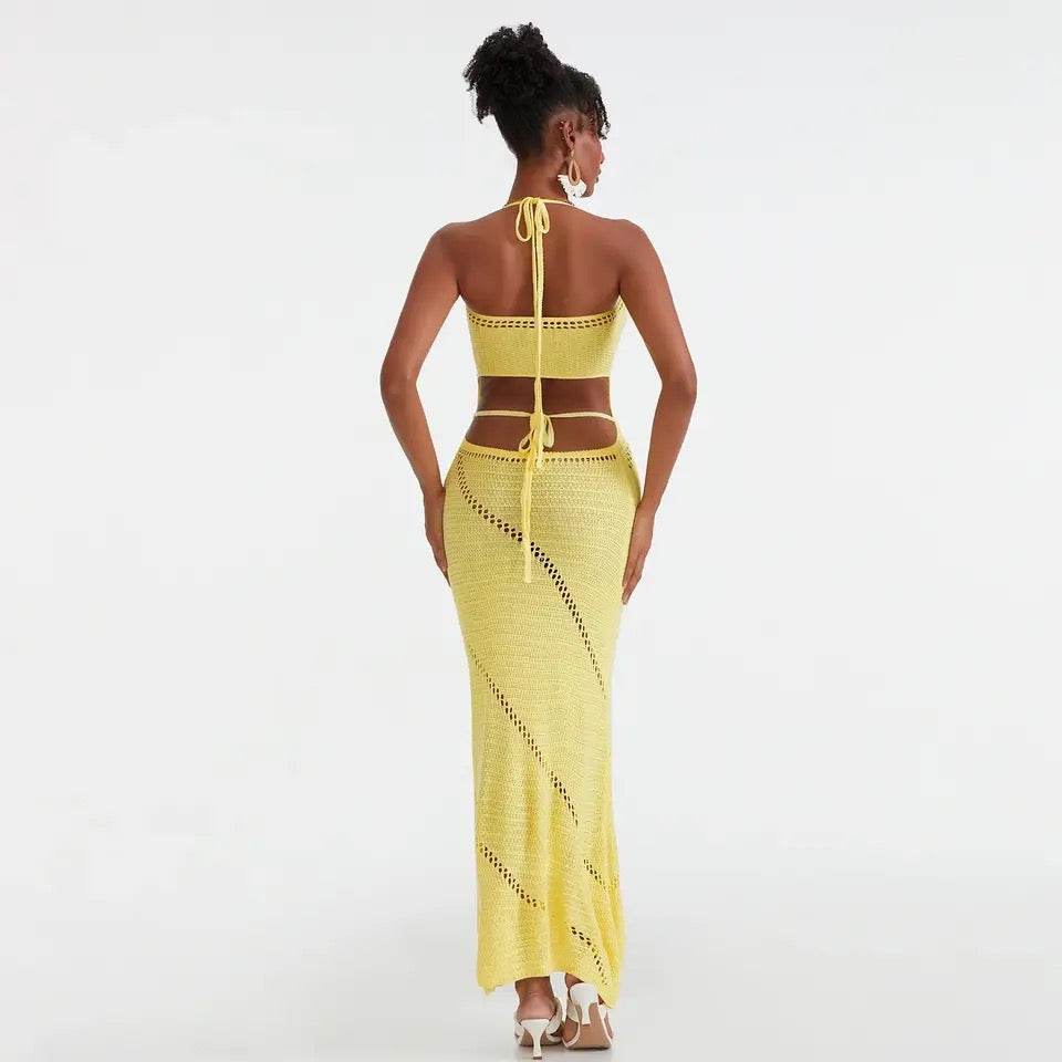 Cut Out Tie Halter Maxi Dress - REBECATHELABEL