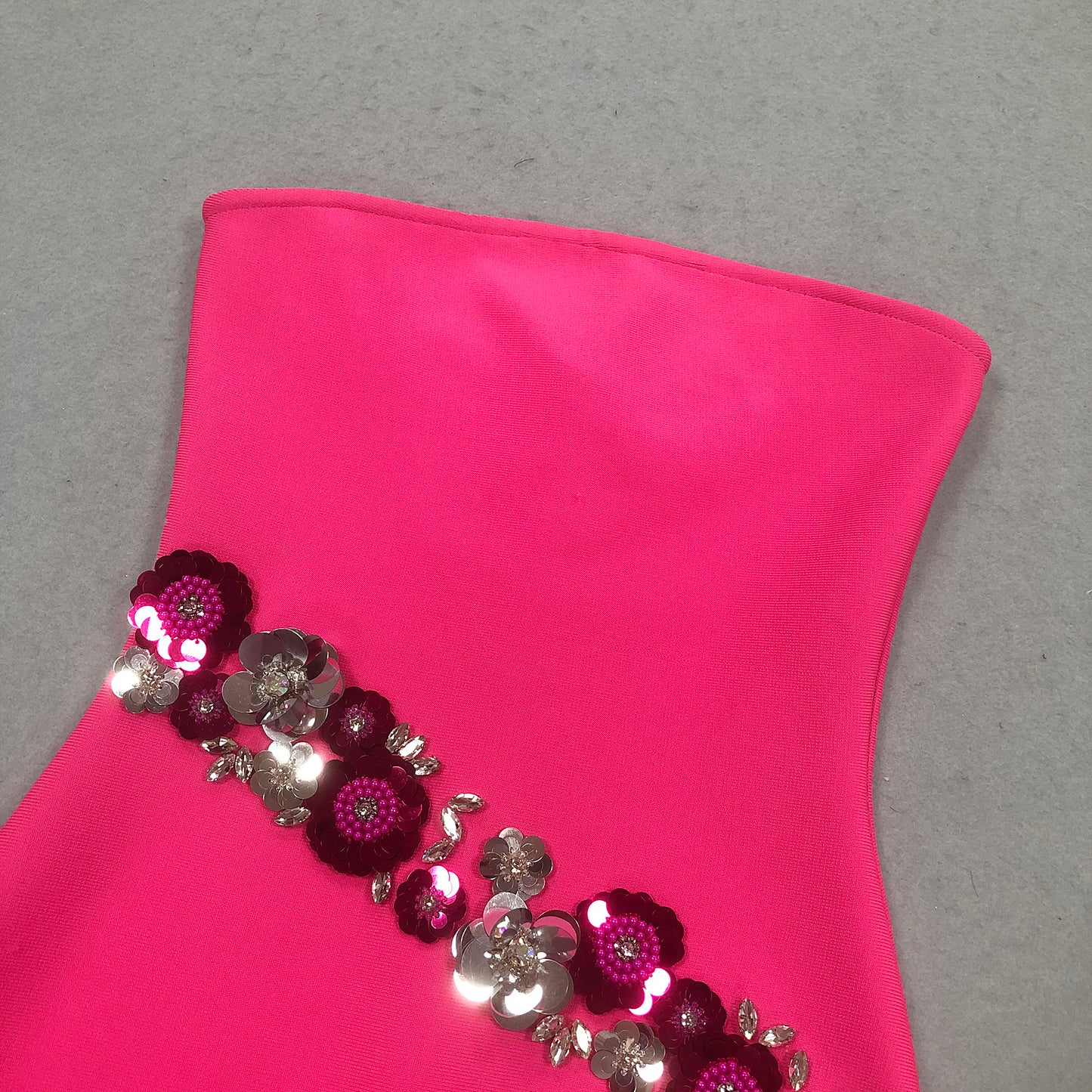 Diamond Sequin Flowers Crystals Decorated Rose Bandage dress