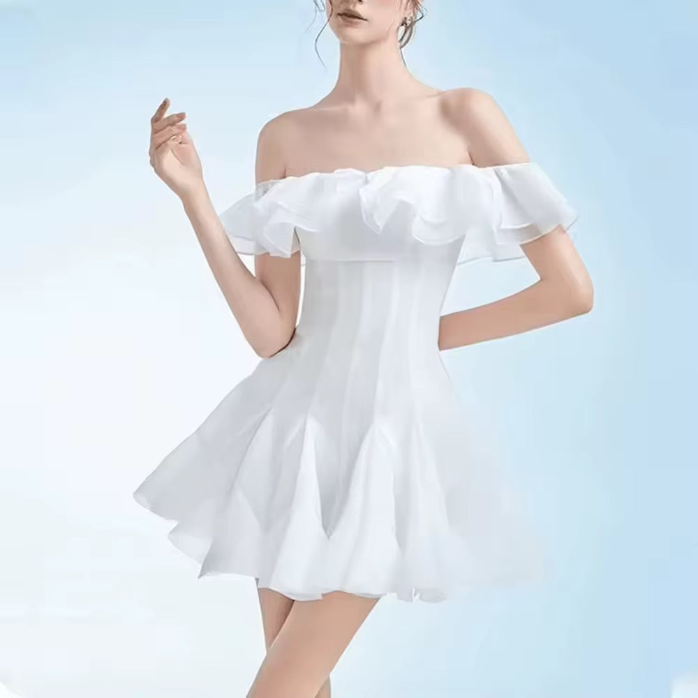 Ruffles Slim Breasted Mini Dress