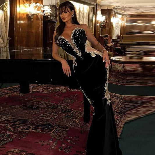 Diamond Sequin Mesh Maxi Bandage Dress - REBECATHELABEL