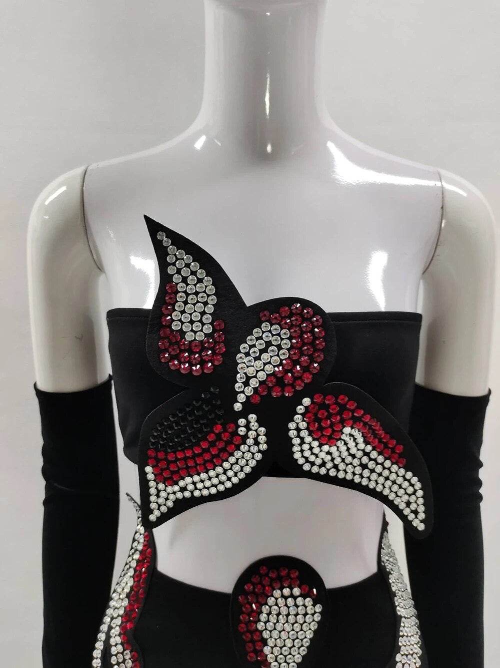 Diamond Off Shoulder Short Top High Split Long skirt - REBECATHELABEL