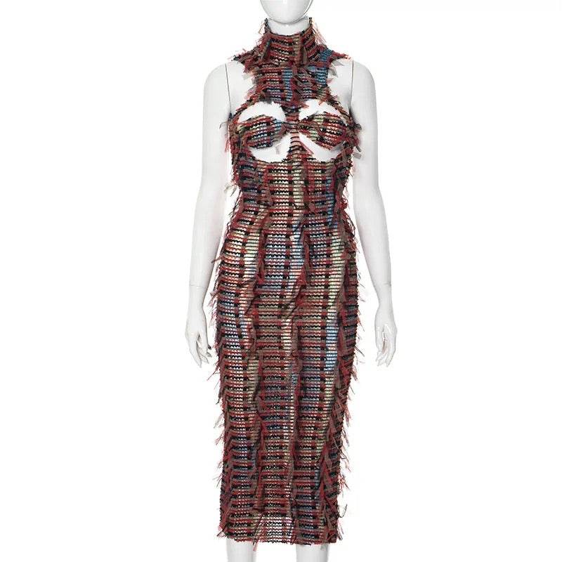 Backless Patchwork Midi Dress - REBECATHELABEL