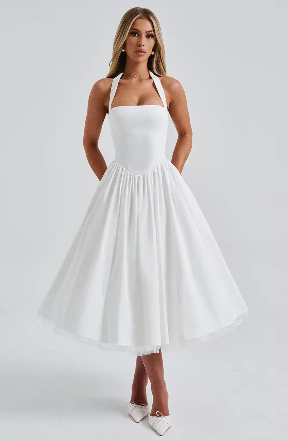 Halter Sleeveless Backless Long Dress Mesh dress