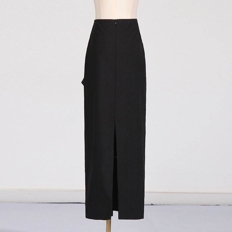 High Waist Slimming Bow Lace Pleated Split Skirt - REBECATHELABEL