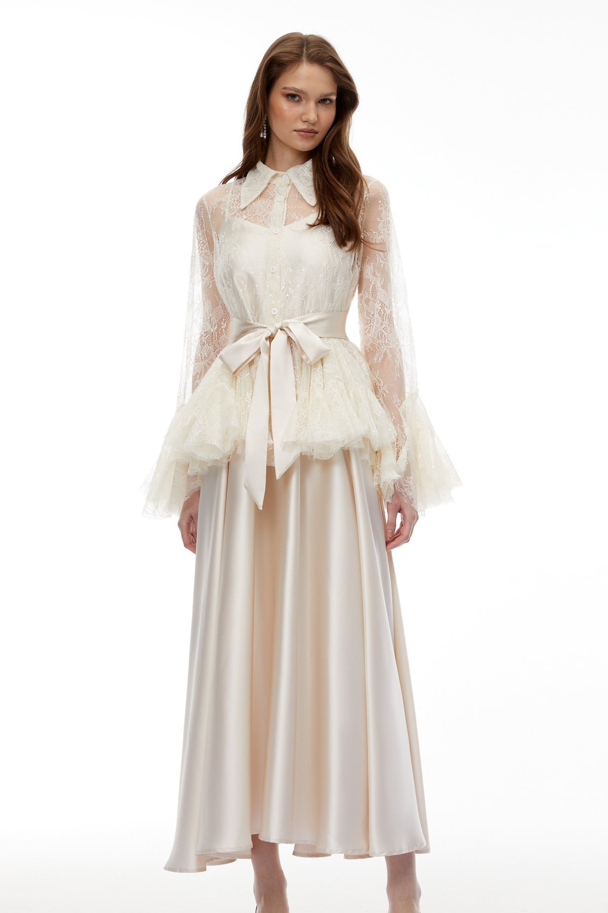 Neutral Semi-Sheer Blouse & Dress Set