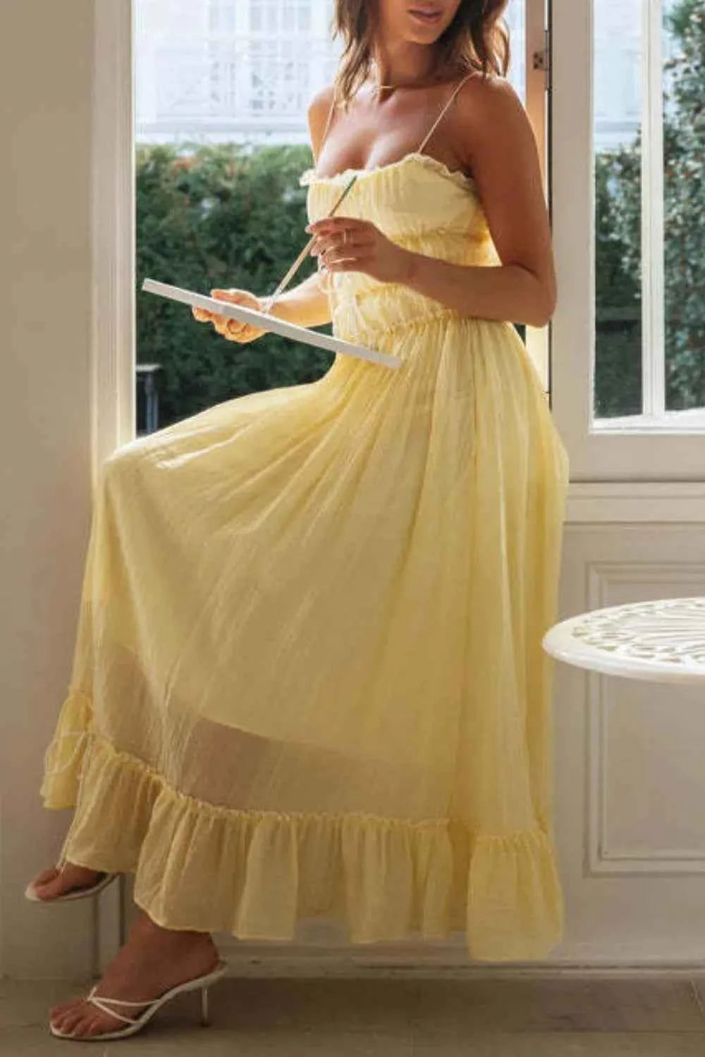 Frill Tied Front Midi Cami Dress