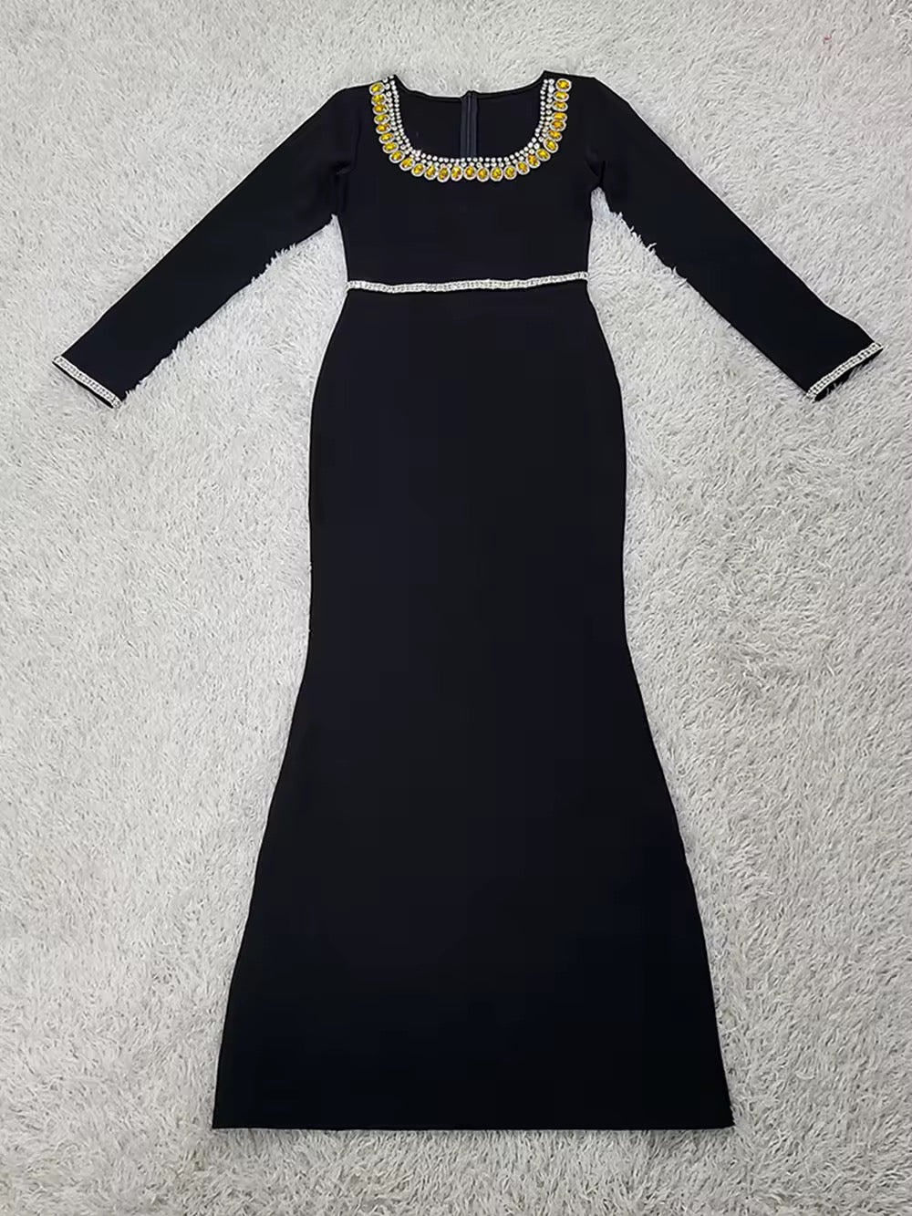 Diamond Tight Long Sleeve Square Neck Long Bandage Dress
