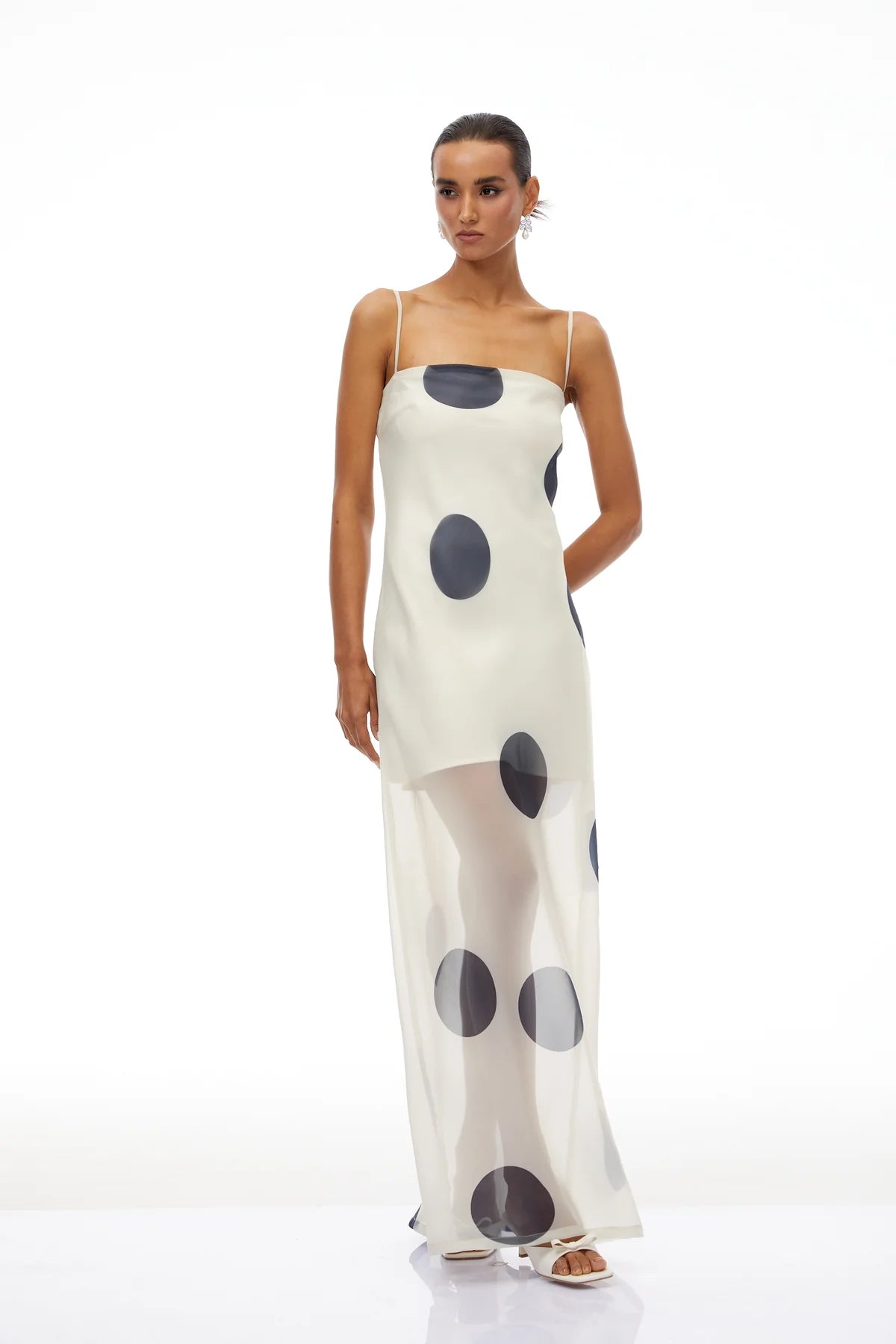 White Polka Dot Organza Maxi Dress