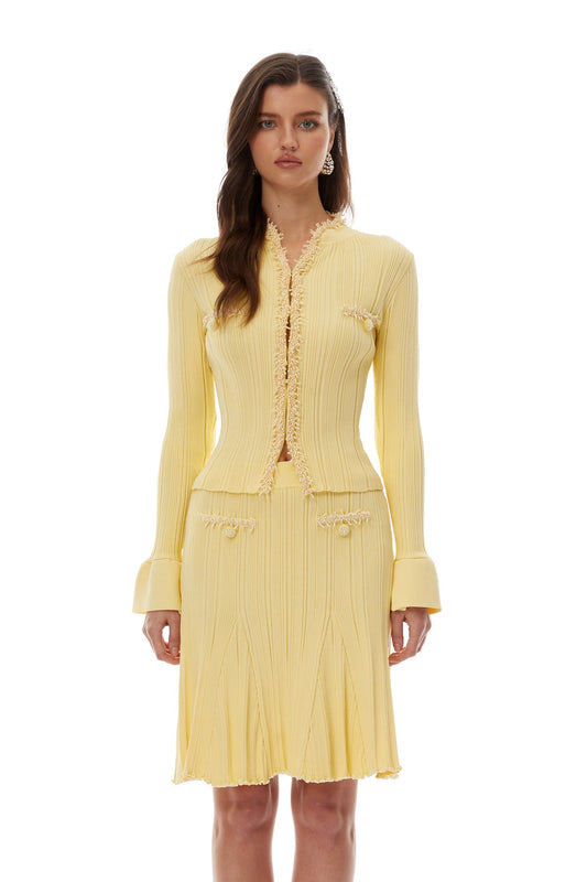 Yellow Beaded Knit Blouse & Skirt Set