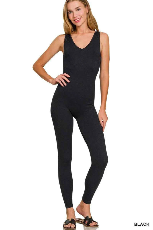 Zenana Breathable Seamless Ribbed Sports Jumpsuit