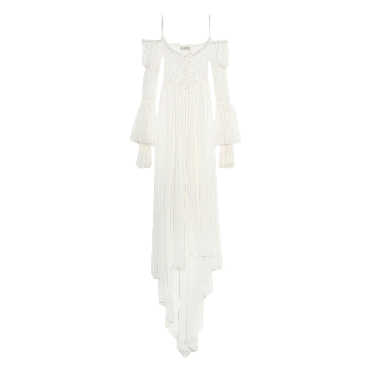 White Smocked Shirred Chiffon Maxi Dress