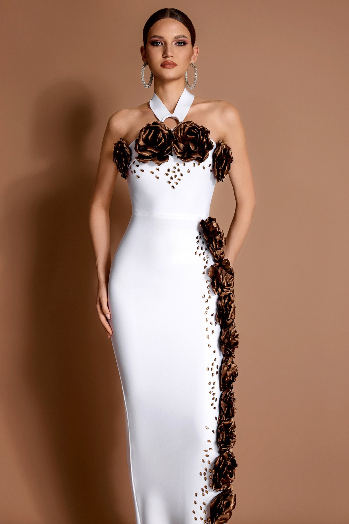 Bandage 3D Flower Rhinestone Maxi Dress