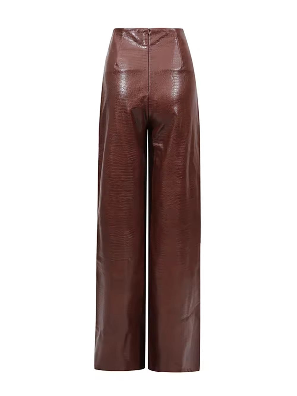 Hole Leather Two Pieces Set Crop Top+High Waist Pants