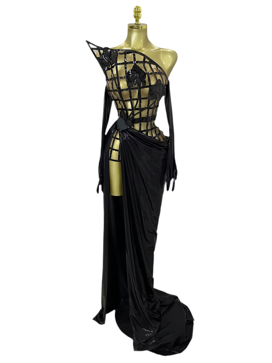 Mesh See Through Top Skirt Gloves Set