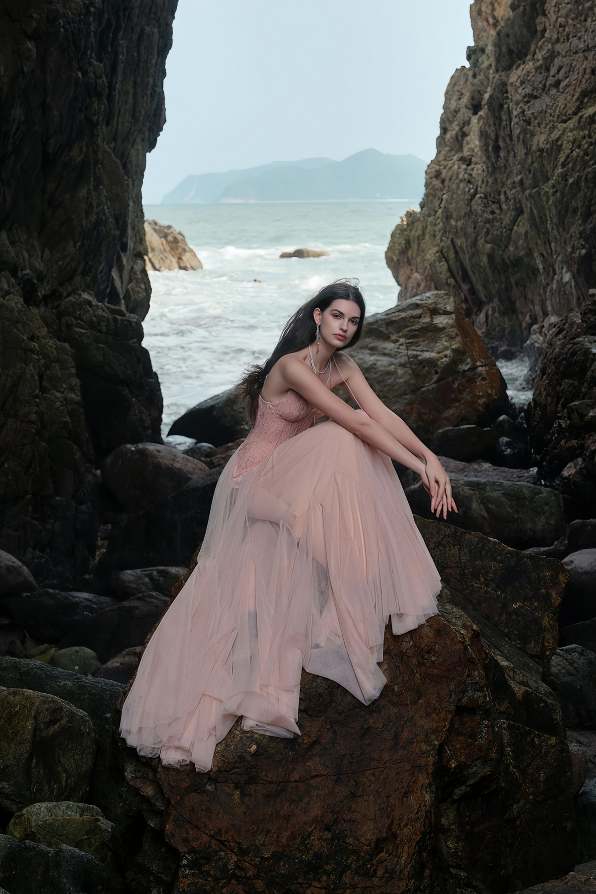 Pink Lace Corset Tulle Maxi Dress