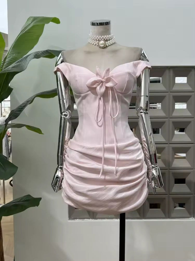 Sleeveless Off The Shoulder Floral Design Mini Dress