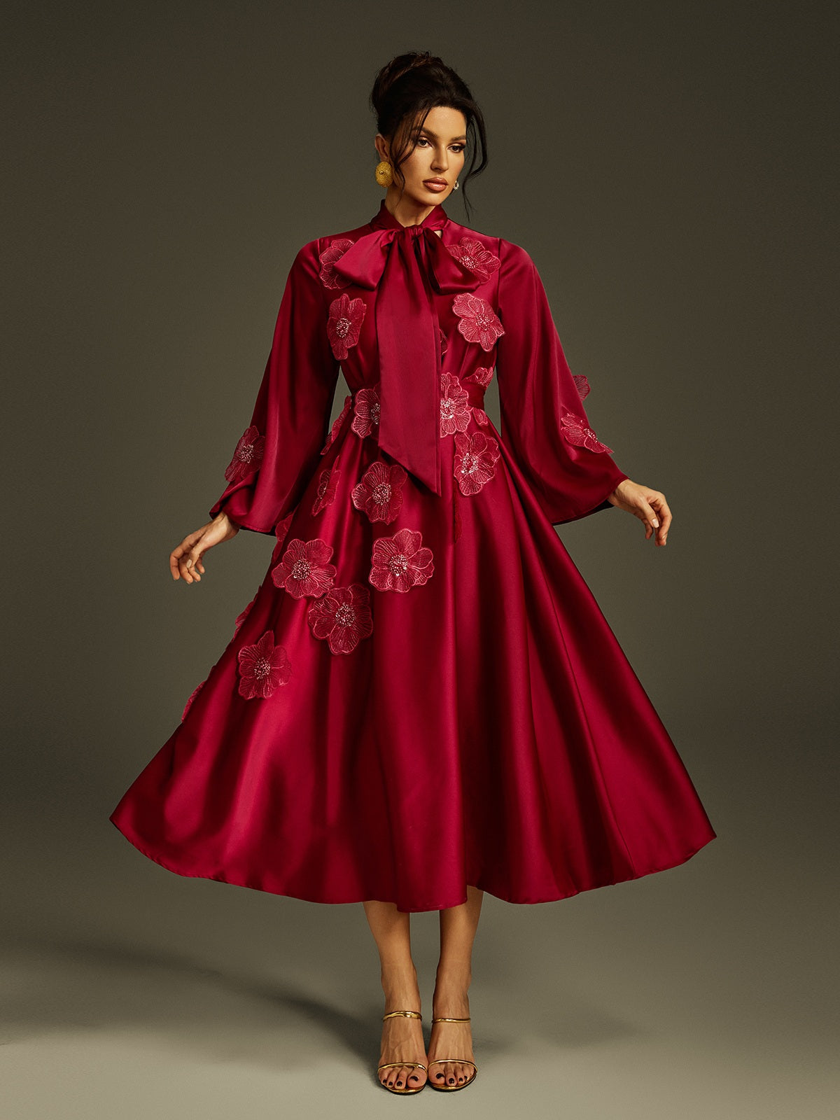 Solid Loose Spliced Appliques Temperament Tunic Dress