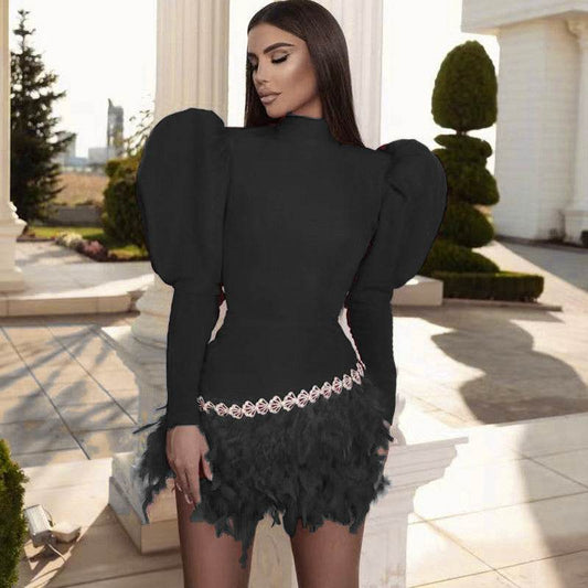 Good energy rhinestone feather dress - REBECATHELABEL