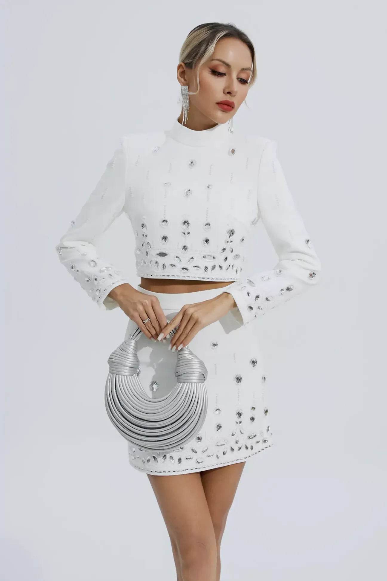 Cecelia White Crystal Embellished Set - REBECATHELABEL