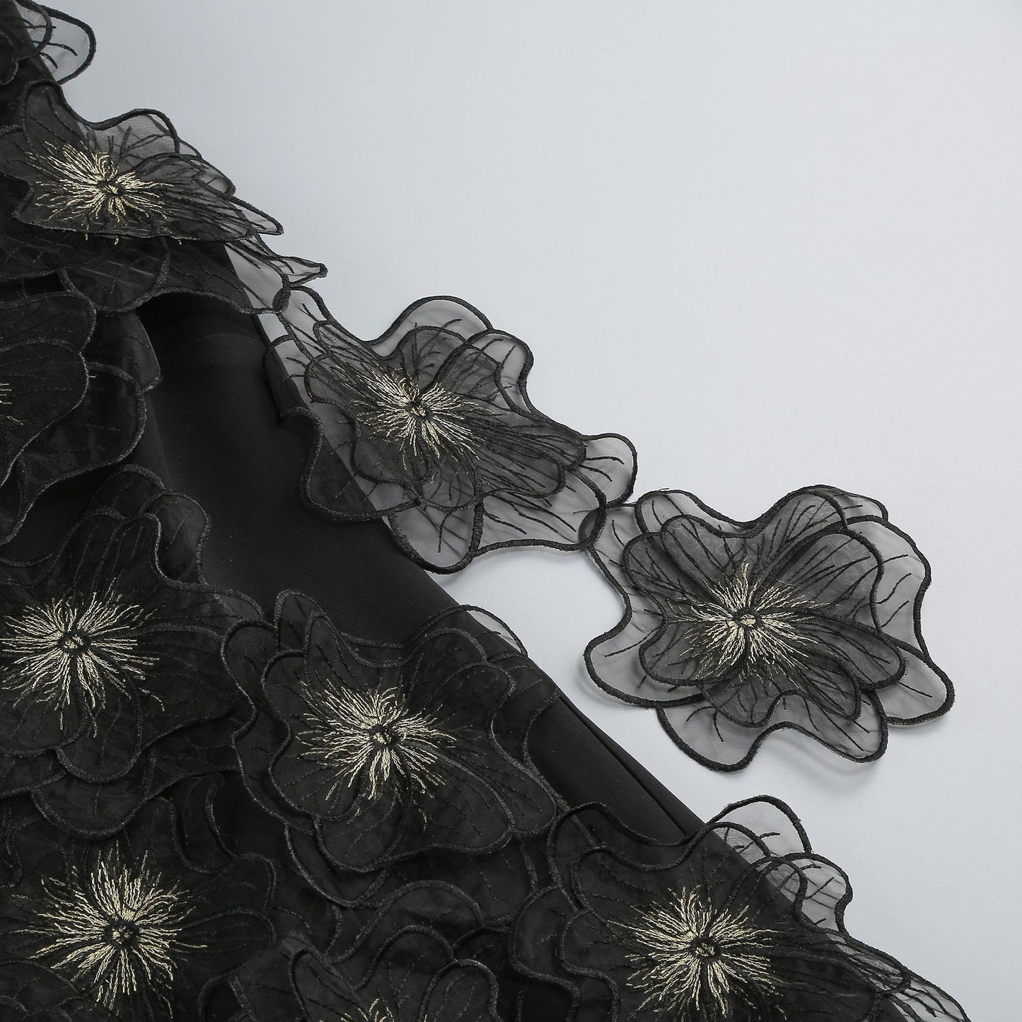 Sleeveless 3D Flowers Midi Bodycon Black Dress