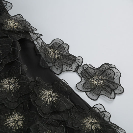 Sleeveless 3D Flowers Midi Bodycon Black Dress