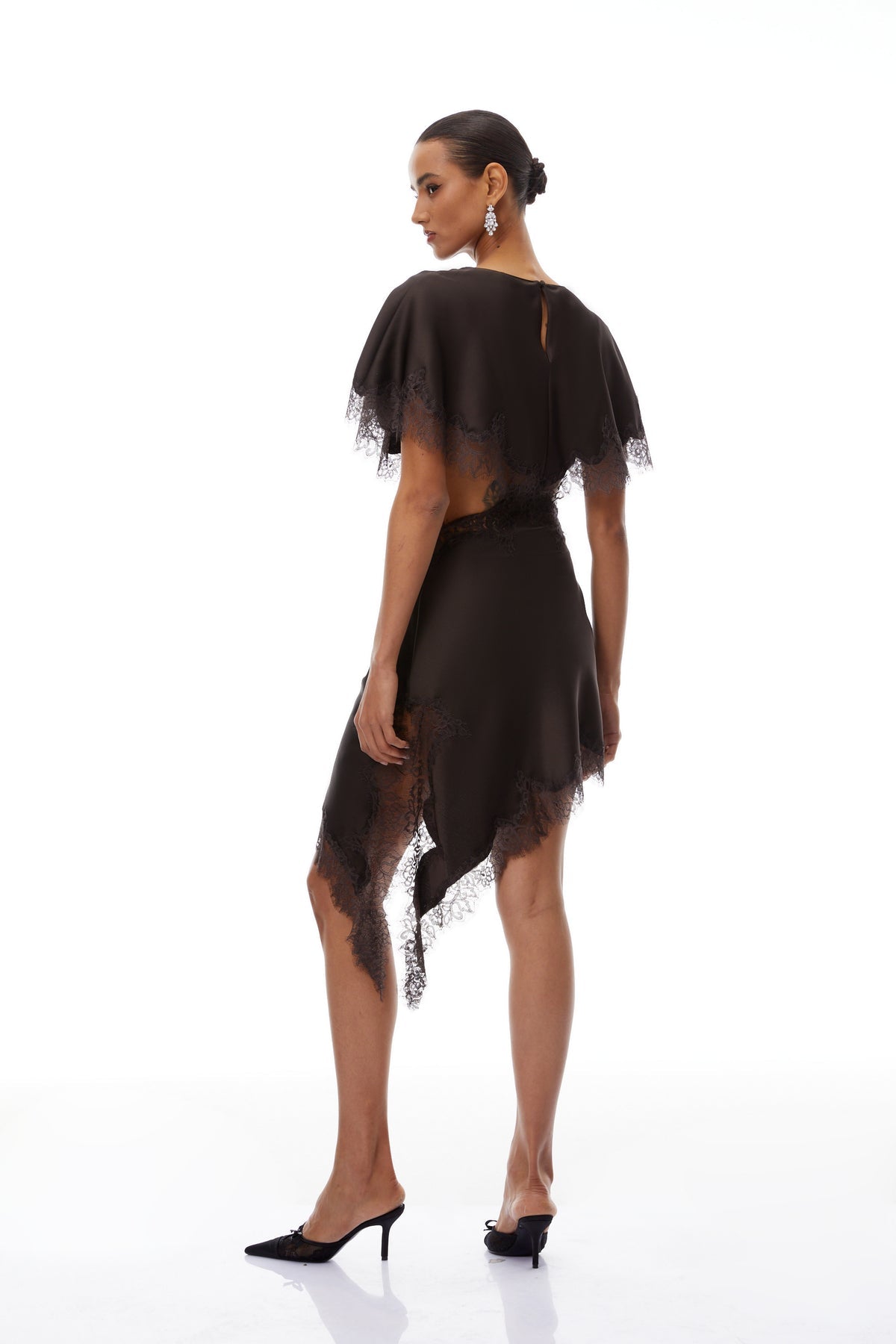 Brown Lace Trim Dress