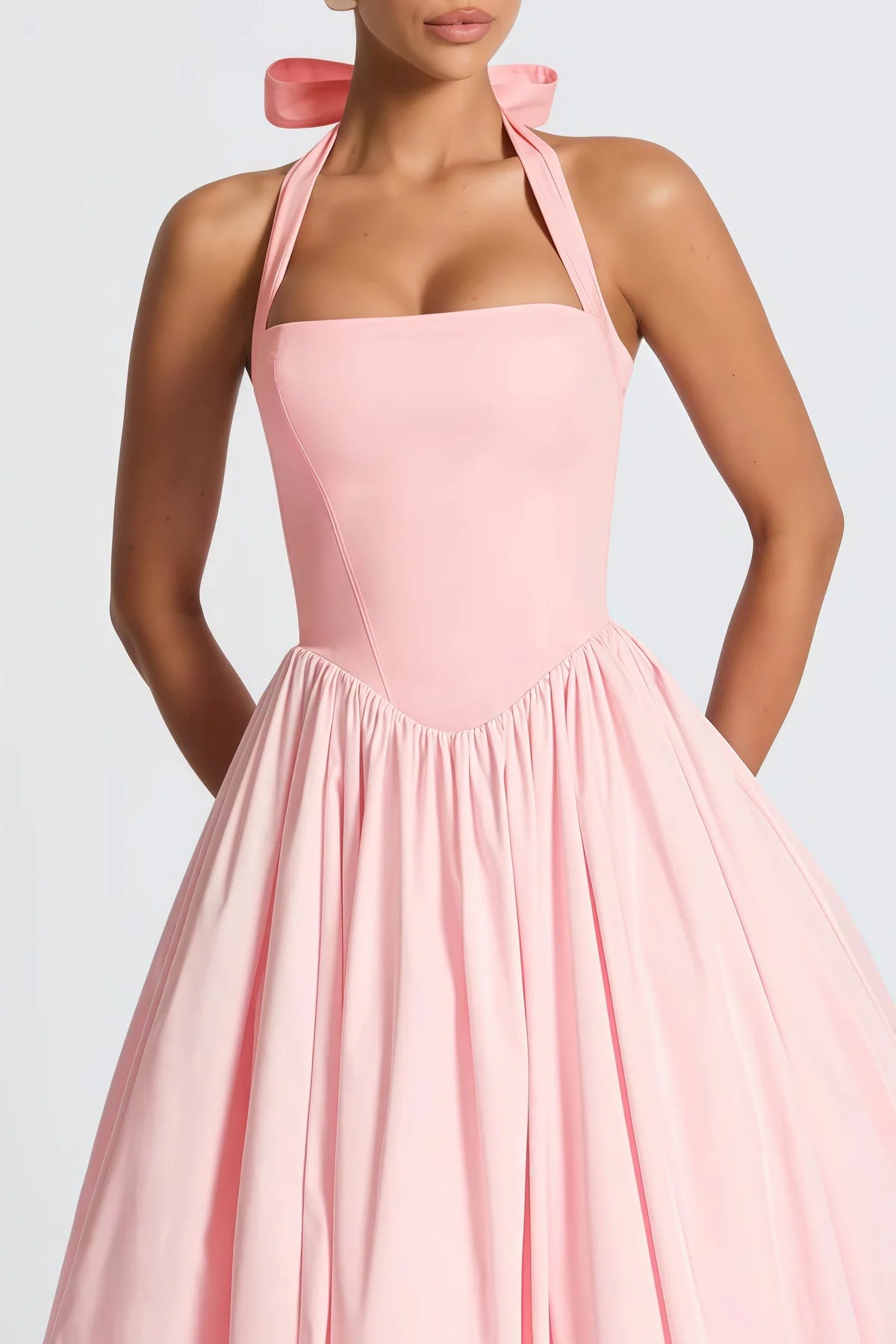 Pink Layered Flared Hem Midi Dress