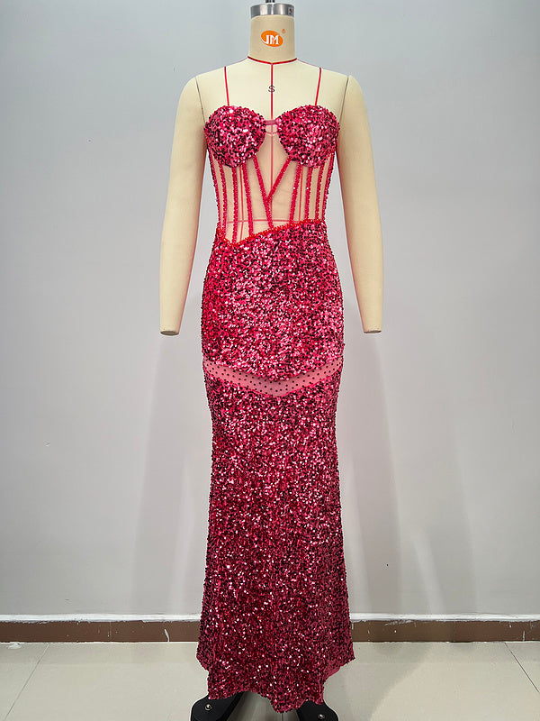 Lace Tulle Sweetheart Sleeveless sequin dress