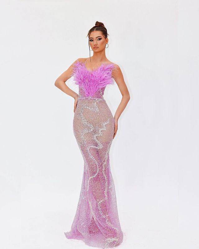 Oley maxi feather floor length dress - REBECATHELABEL