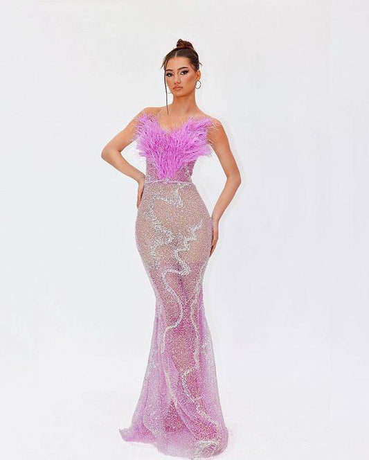 Oley maxi feather floor length dress - REBECATHELABEL