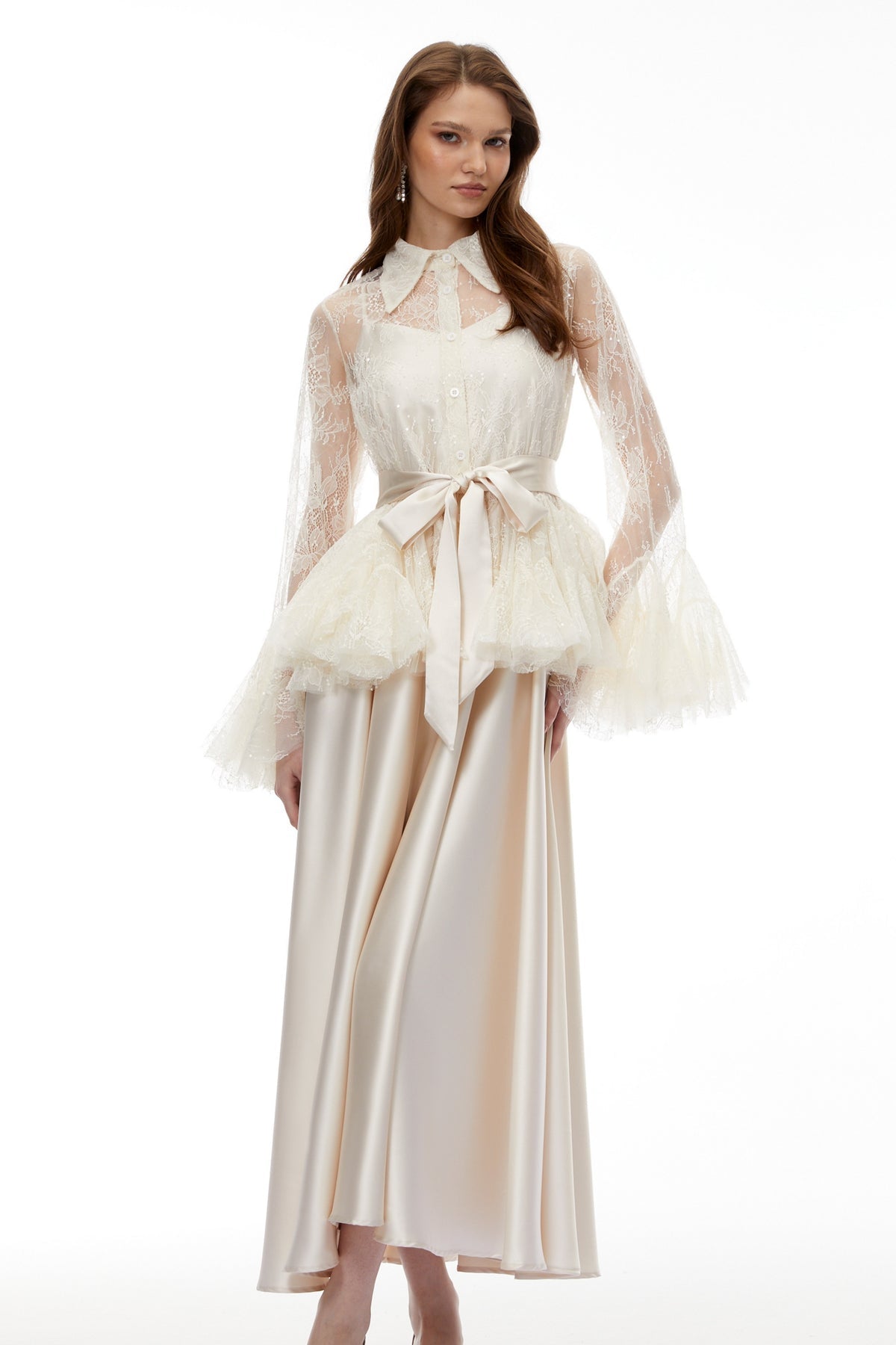 Neutral Semi-Sheer Blouse & Dress Set