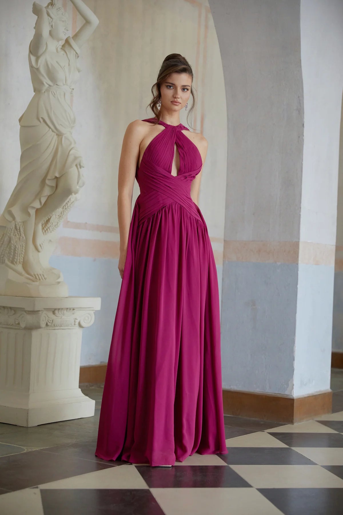 Purple Cross-Over Pleated Maxi Dress