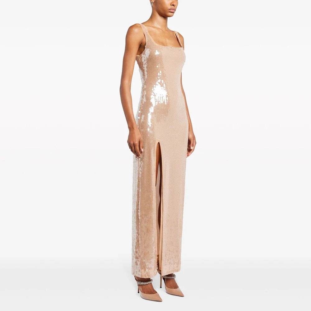 Sequin Sheep Square Collar Maxi Dress - REBECATHELABEL