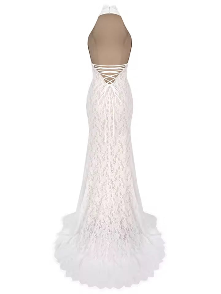 Backless lace-up Bridal Halter Sleeveless Gown dress