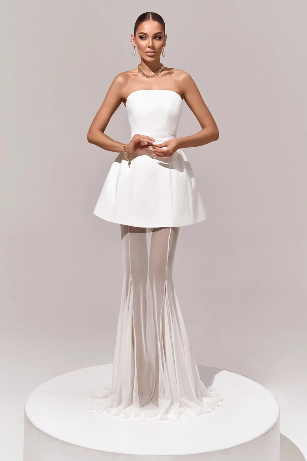 White Corset Dress & Mesh Skirt Set