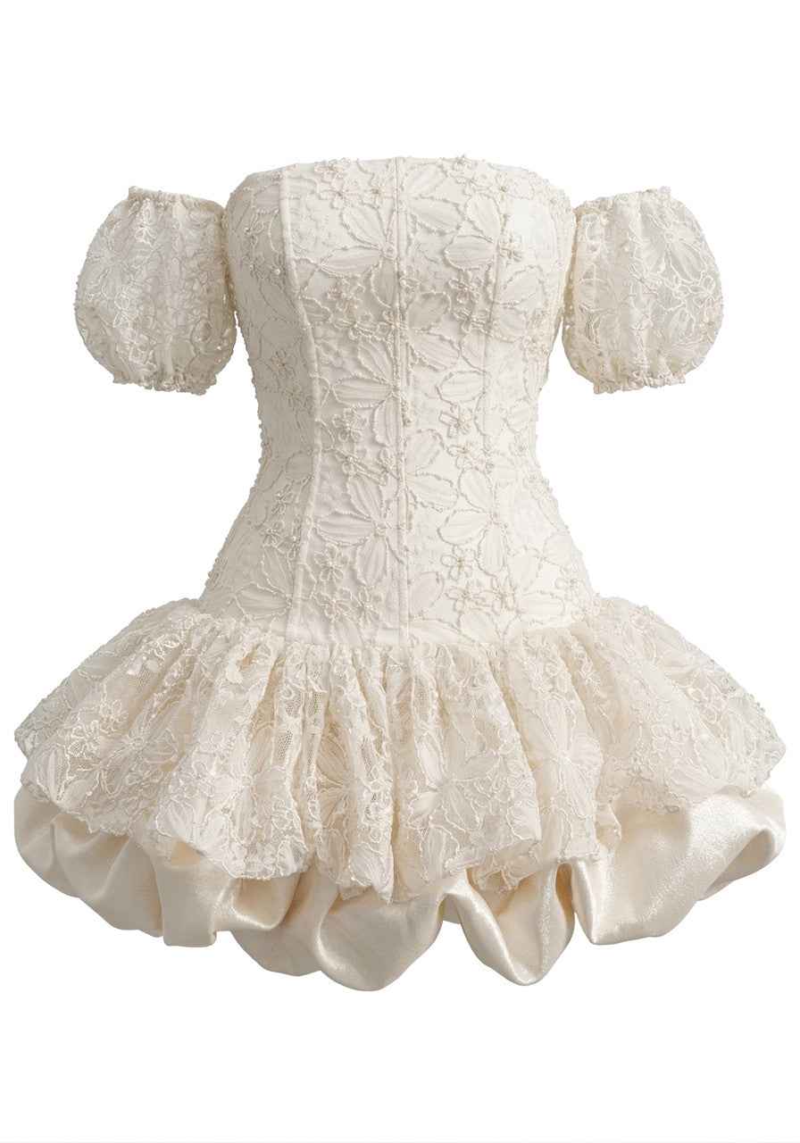 Floral Bubble Corset Dress Ivory