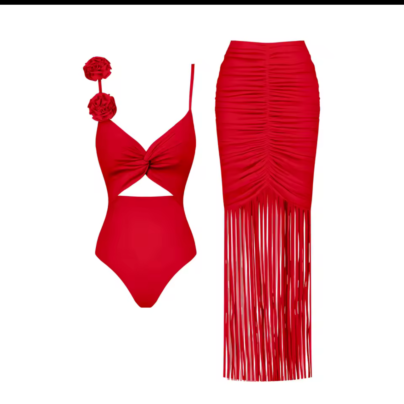 Red Flower Sexy Swimsuit With Cover Up