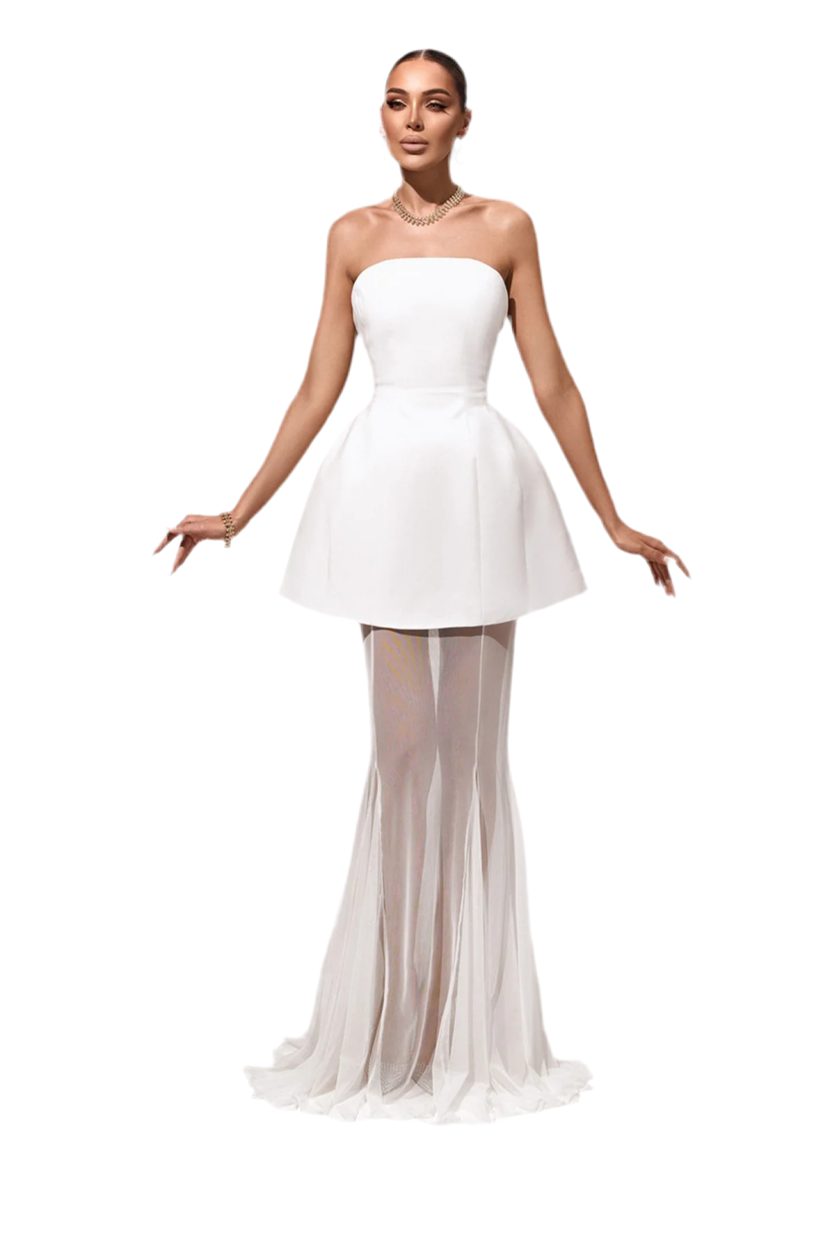 White Corset Dress & Mesh Skirt Set