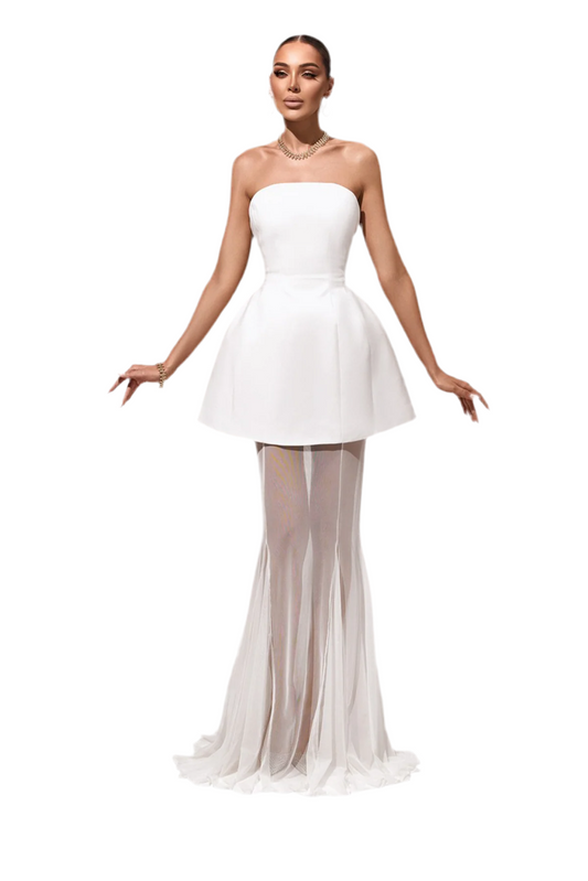 White Corset Dress & Mesh Skirt Set