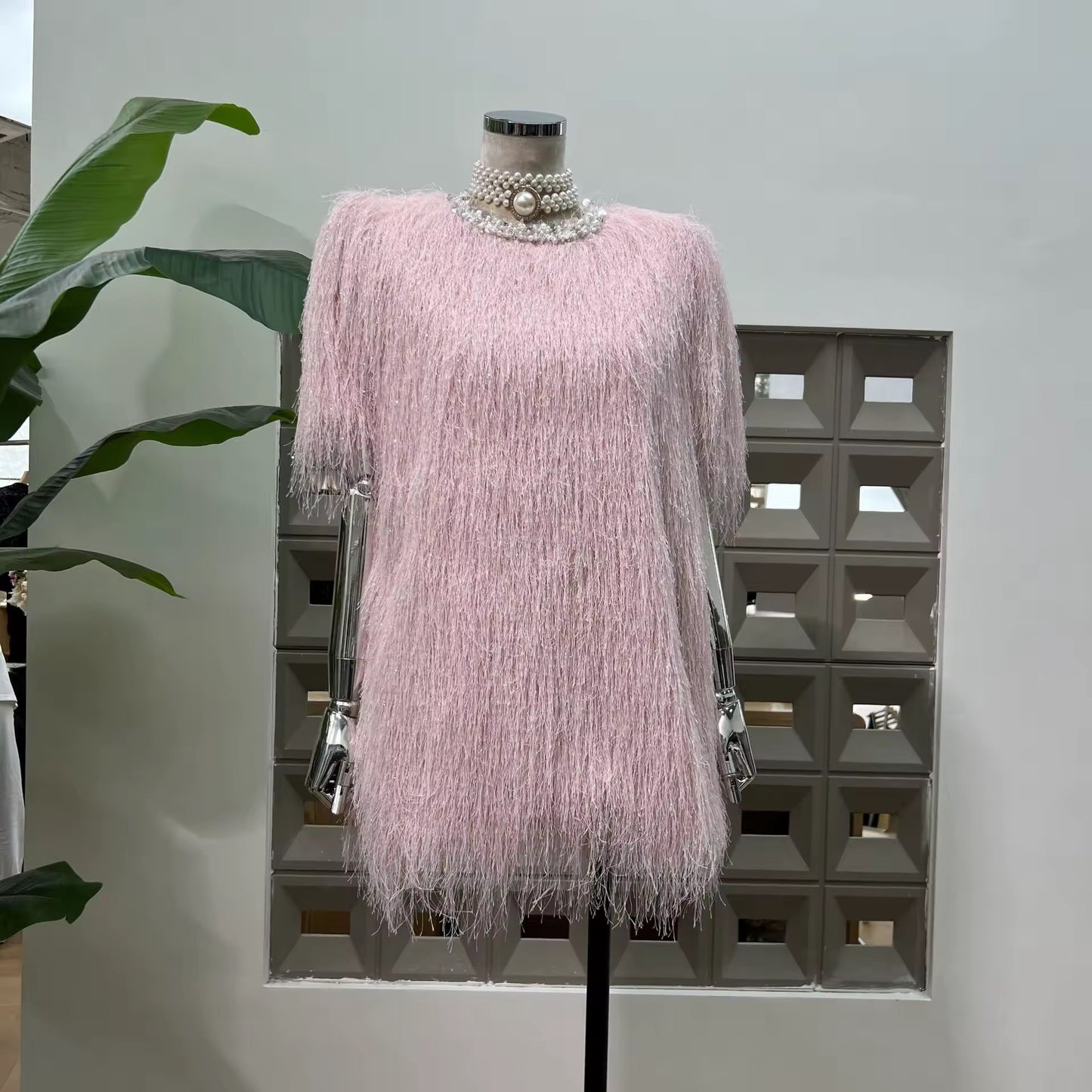 Pearl Fringe Mini Dress