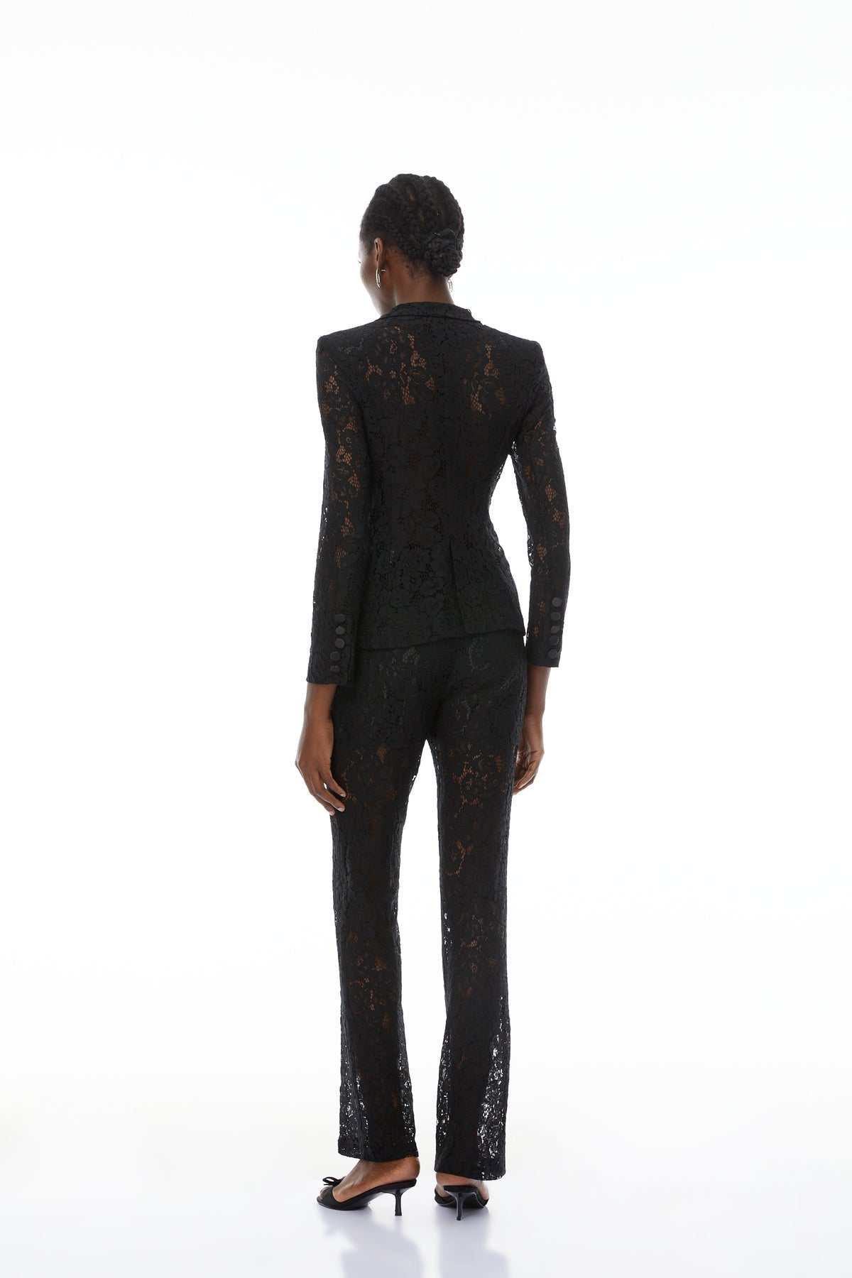 Black Sheer Lace Blazer & Trousers Matching Set
