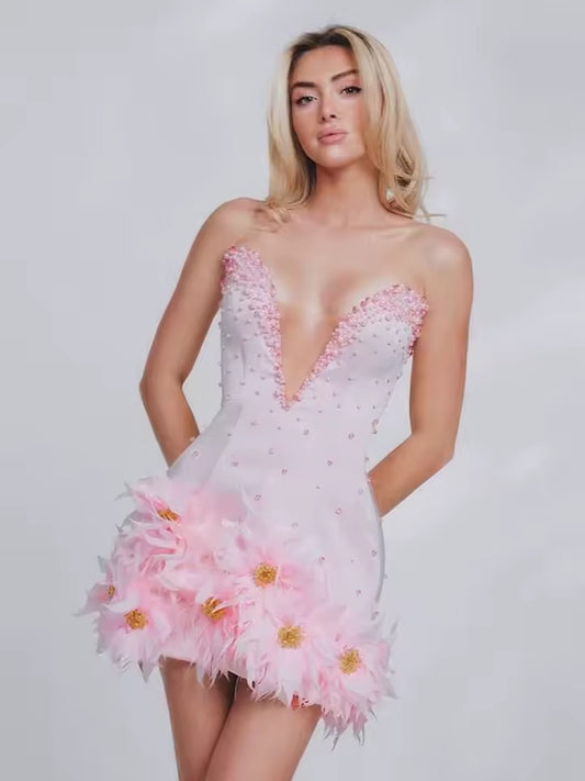 Diamond Bead Evening Bandage Dress