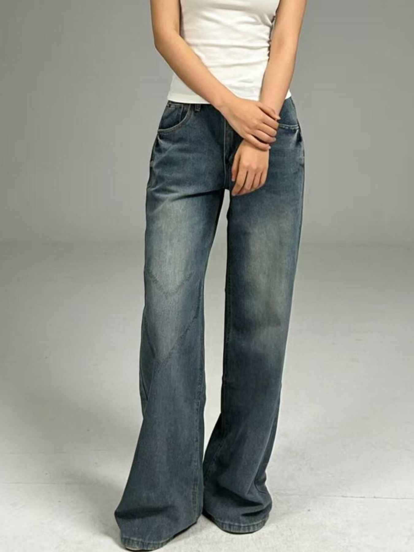 Vintage Wash Wide Leg Jeans
