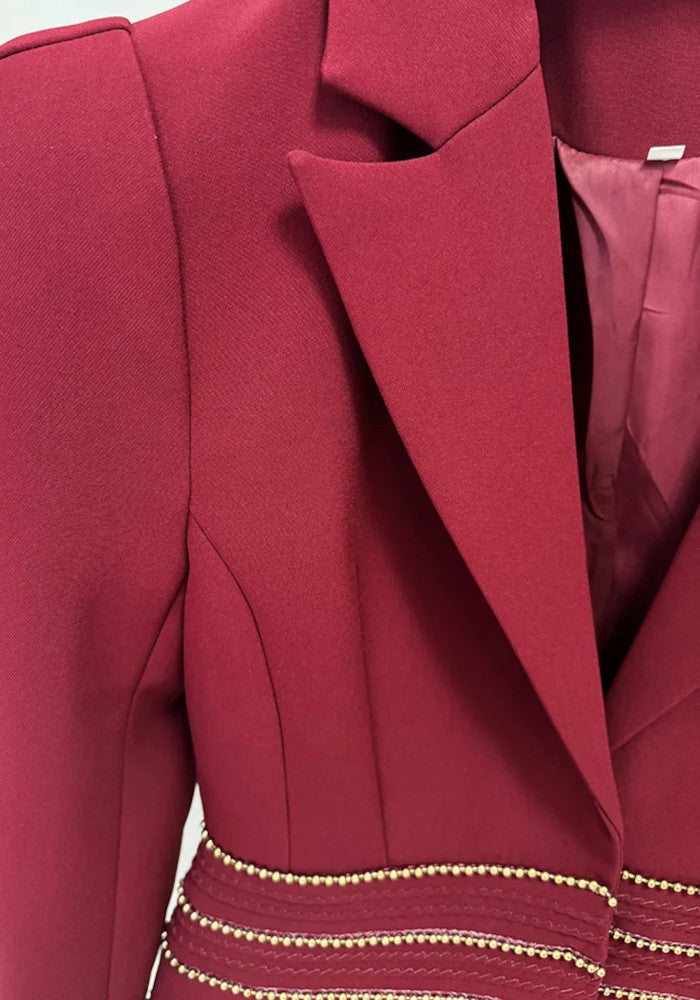 Embellished Trim Suit Dark Red