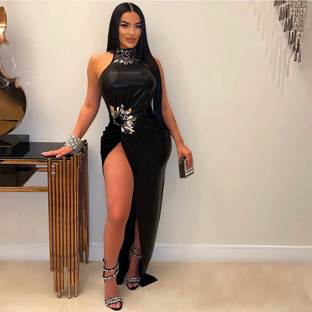 Sleeveless High Slit Solid Dress - REBECATHELABEL