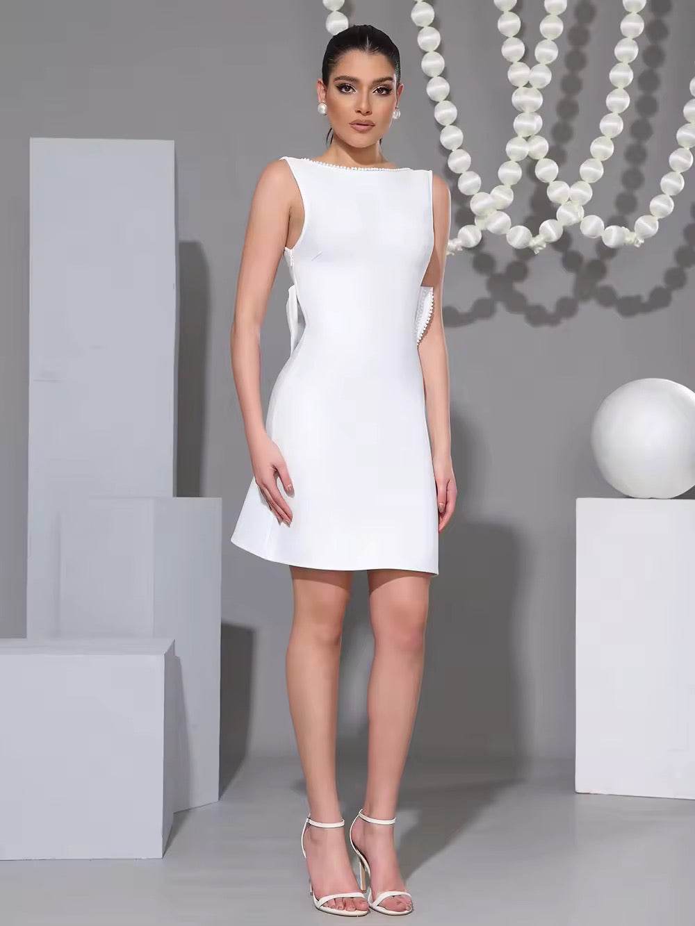 Bead Butterfly Backless Tight Bandage Mini Dress - REBECATHELABEL